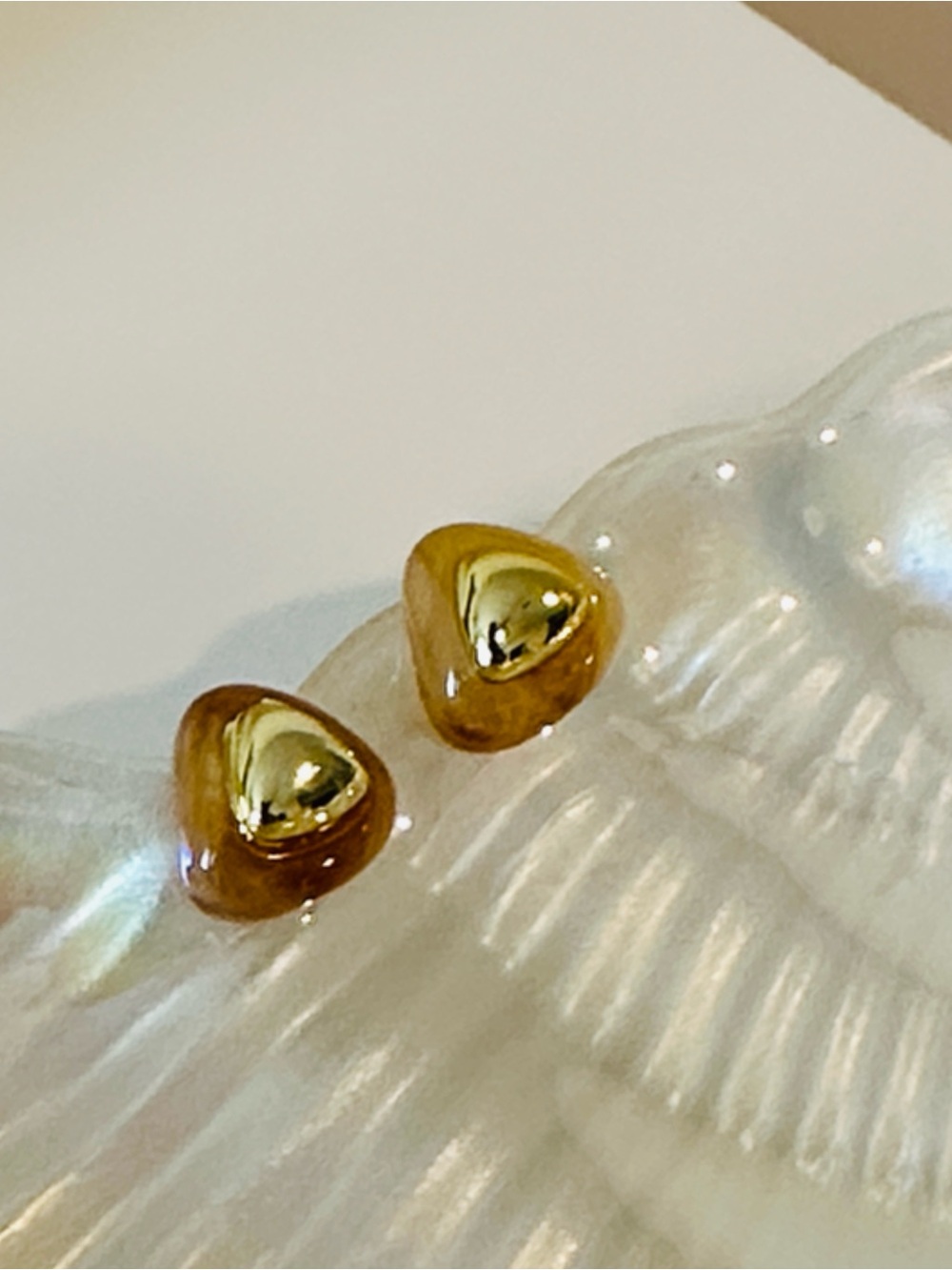 Fashion Jewelry Amber Glass and Gold-Tone Stud Earrings